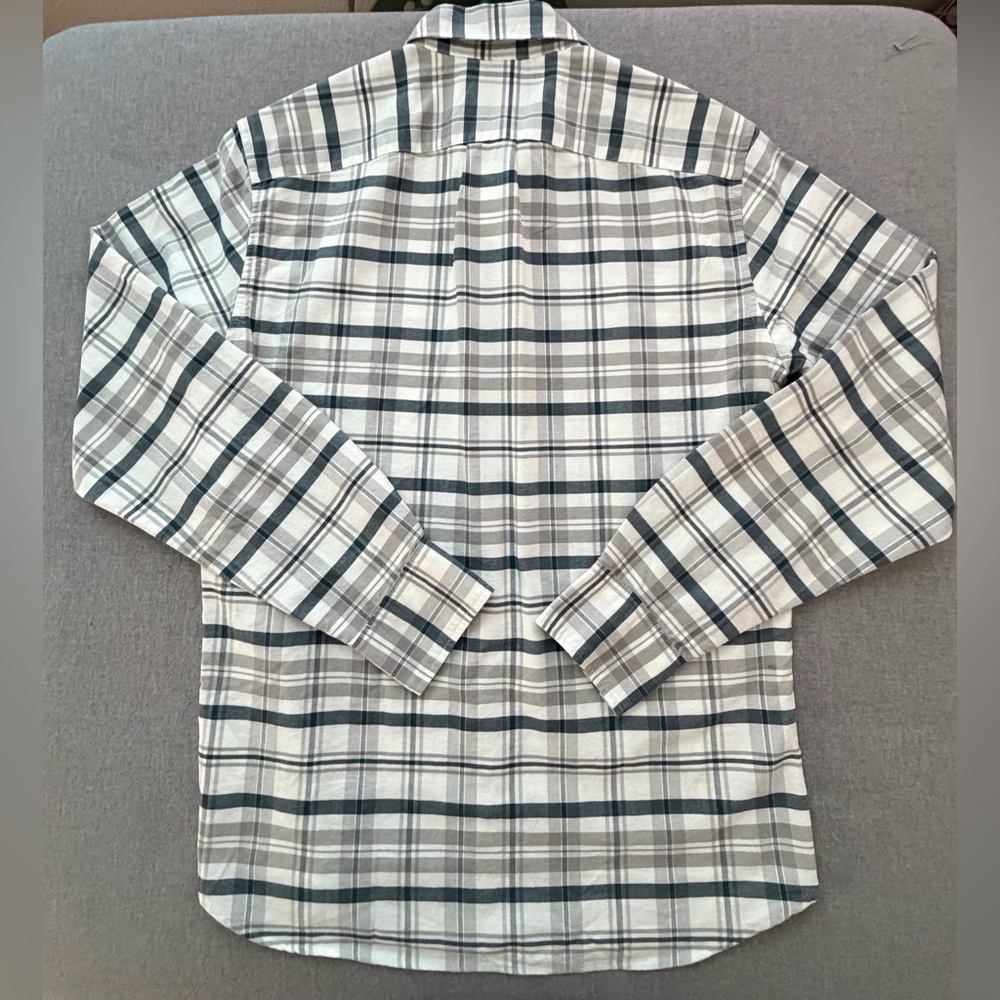 J. Crew Men's Blue and Gray Slim Fit Plaid light flannel Oxford shirt. - Picture 3 of 5